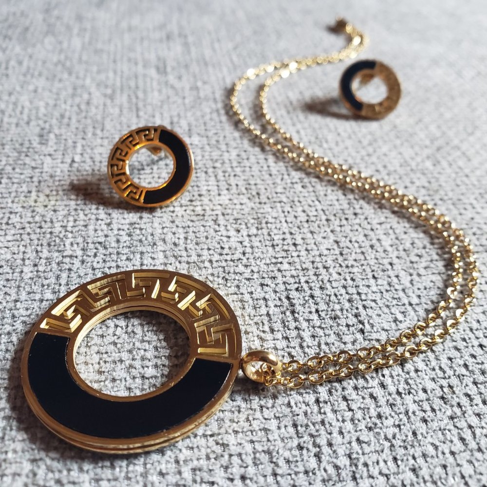 Gold & Black Grecian Necklace w/ Matching Earrings